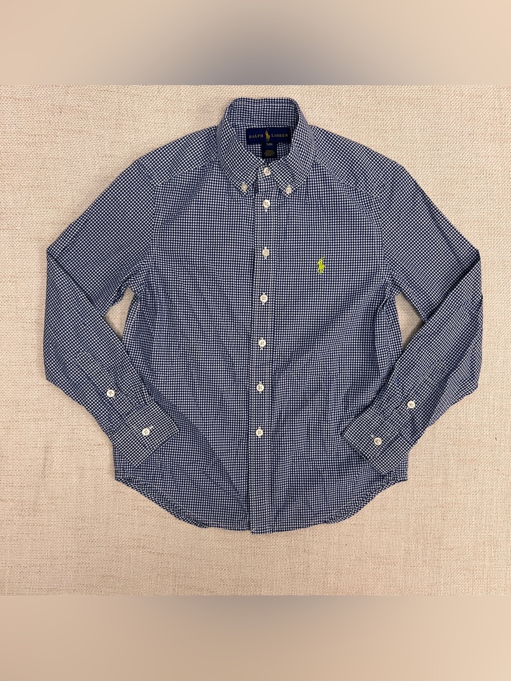 Ralph Lauren Boys Gingham Button Down Shirt S(8) Navy